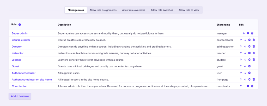 Manage roles screenshot