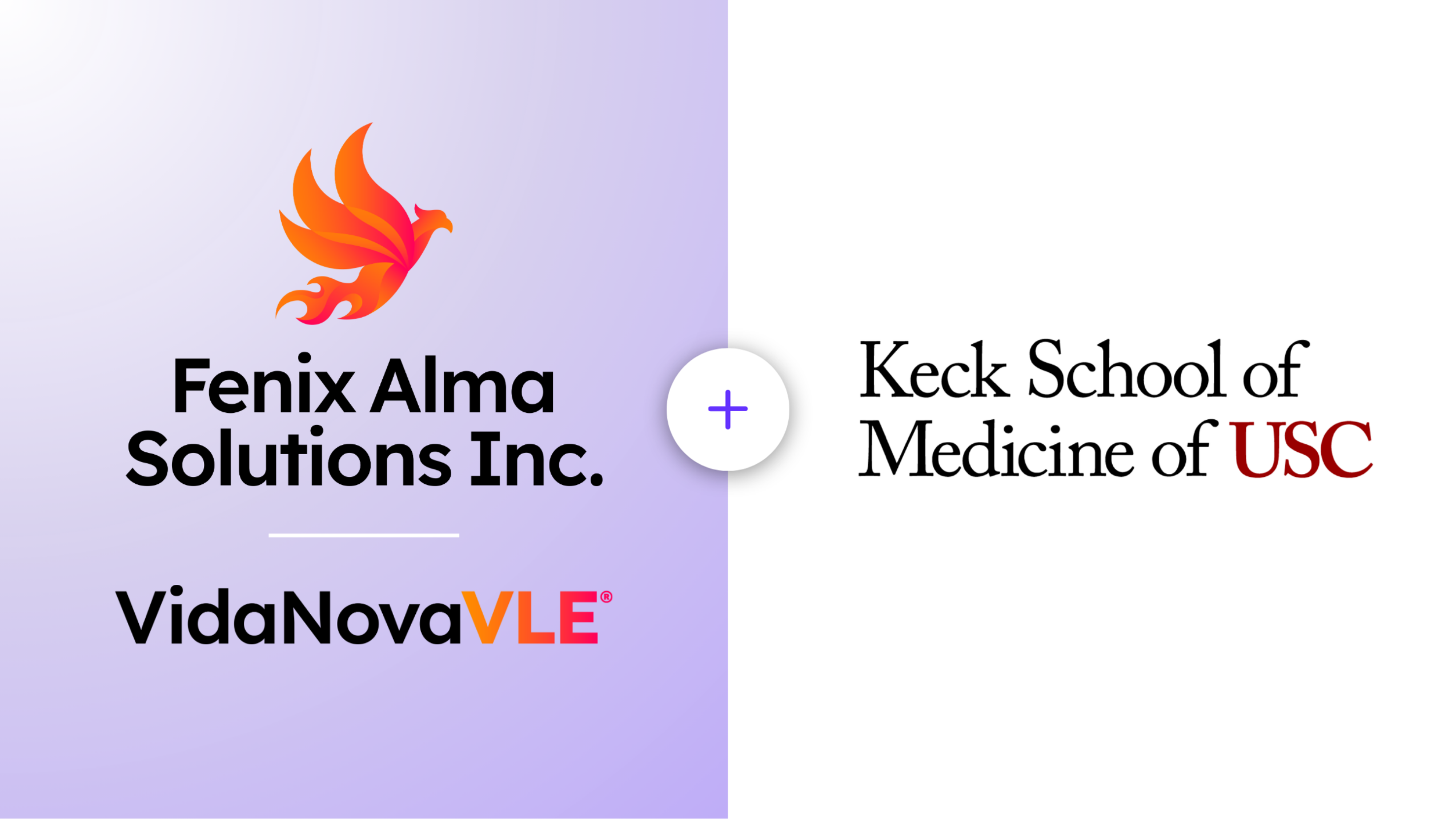Co-branded graphic featuring the Fenix Alma Solutions Inc. and Keck School of Medicine of USC logos, connected by a central plus sign.